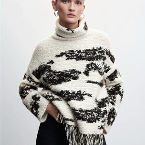 Zara Black and Cream Turtleneck Sweater